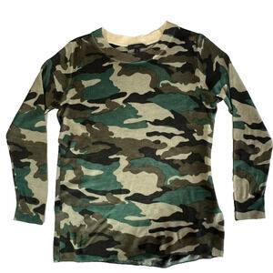 J. Crew Sweater Women's Size Small Green Camo 100% Merino Wool Sweatshirt